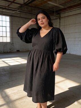 NWT A New Day Black Eyelet Puff Sleeve V-Neck Maxi Boho Whimsy Got Dress 4X